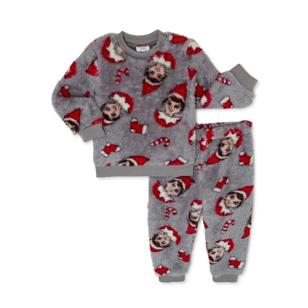 🆕 Elf On The Shelf Boys Toddler Christmas Faux Sherpa Top & Pants Joggers Set